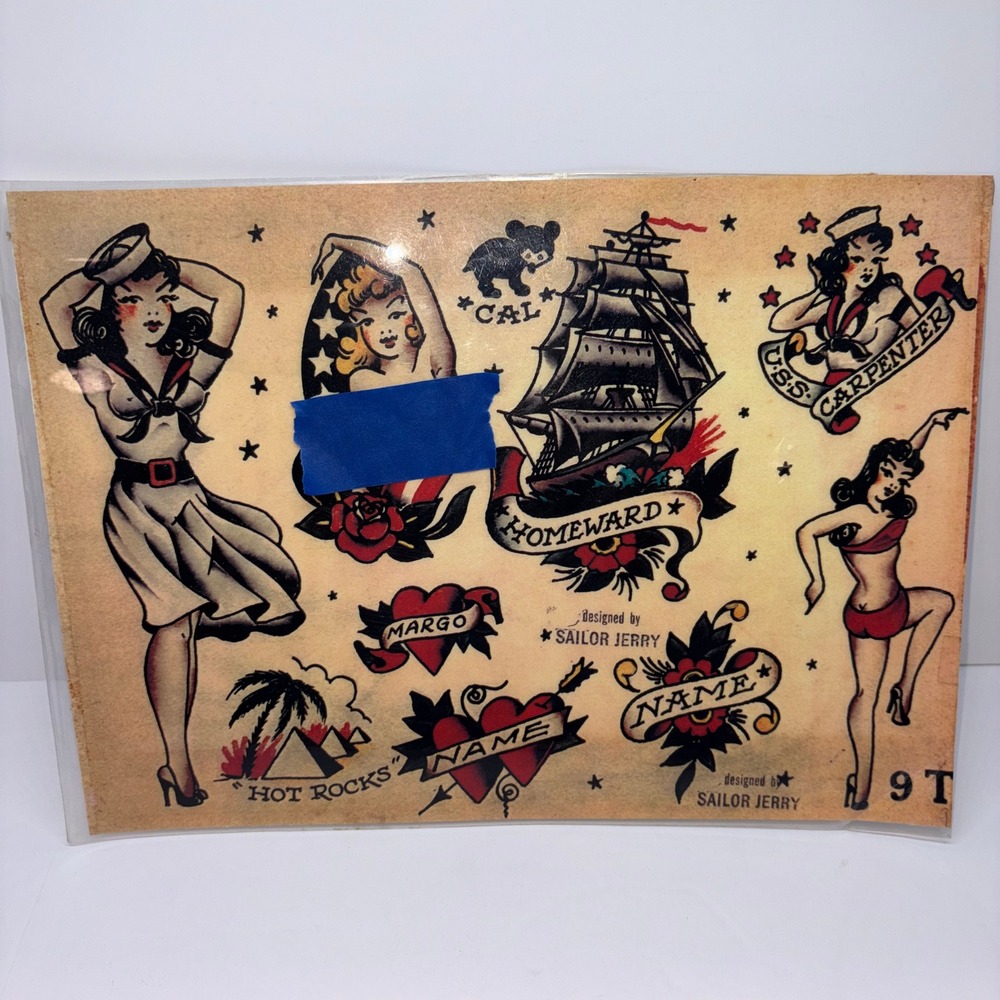 Vintage Sailor Jerry Flash Tattoo Sheet Art Print